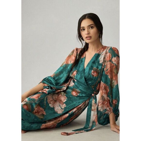 XXS Anthropologie Hutch V-neck Textured Long Sleeve Maxi Wrap Dress - Picture 10 of 13